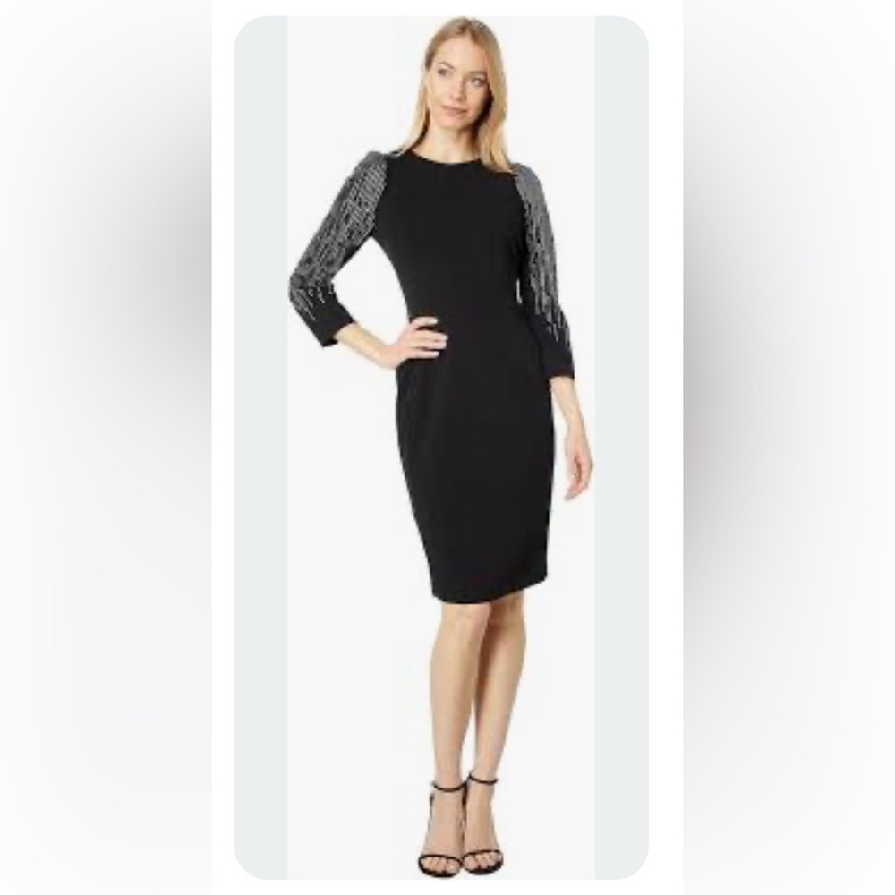 Calvin Klein Black Sheath Dress with 3/4 Sleeves